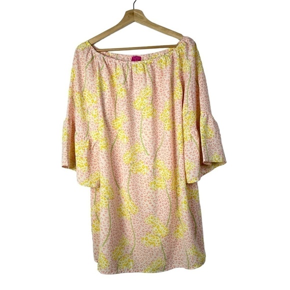 Caroline Hill Pink & Yellow Floral Off Shoulder Long Sleeve Mini Dress S - Picture 1 of 4